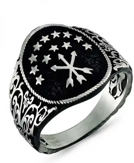 ​gümüş Çerkes Bayrağı Motifli Erkek Yüzük
