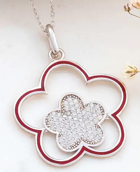 ​gümüş Çiçek Desenli Kadın Kolye