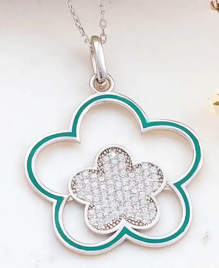 ​gümüş Çiçek Desenli Kadın Kolye