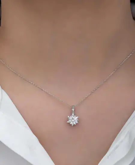 ​gümüş Çiçek Desenli Kadın Kolye