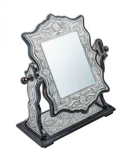 ​gümüş Çiçek Desenli Kare Çift Taraflı Ayna