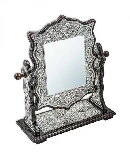 ​gümüş Çiçek Desenli Kare Çift Taraflı Ayna