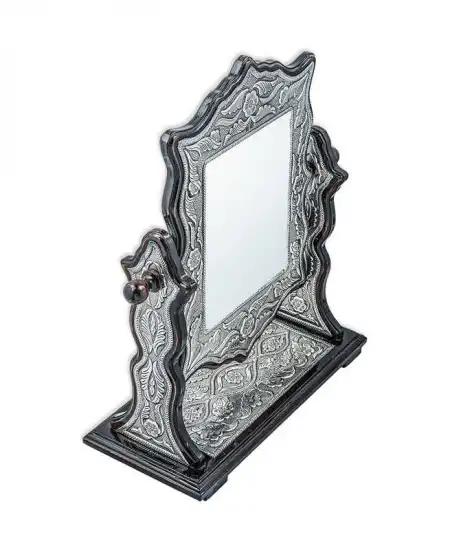 ​gümüş Çiçek Desenli Kare Çift Taraflı Ayna