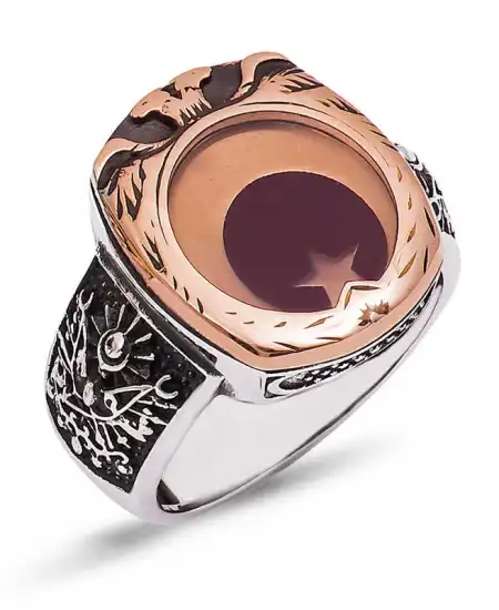 ​gümüş Çift Başlı Kartal Desenli Ay Yıldız Erkek Yüzük