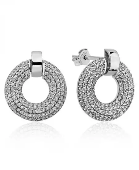 ​gümüş Çok Taşlı Daire Bayan Küpe