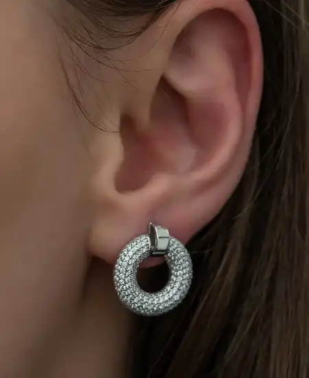 ​gümüş Çok Taşlı Daire Bayan Küpe