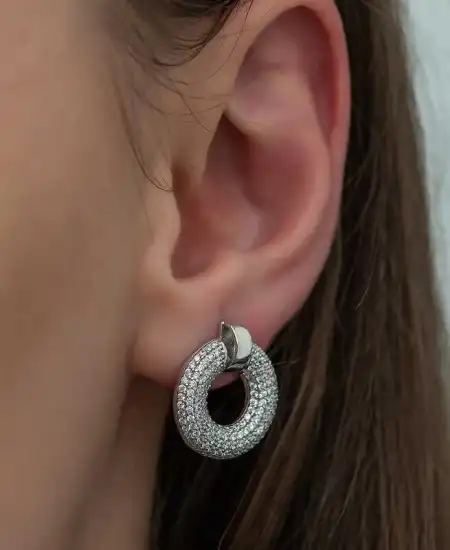 ​gümüş Çok Taşlı Daire Bayan Küpe