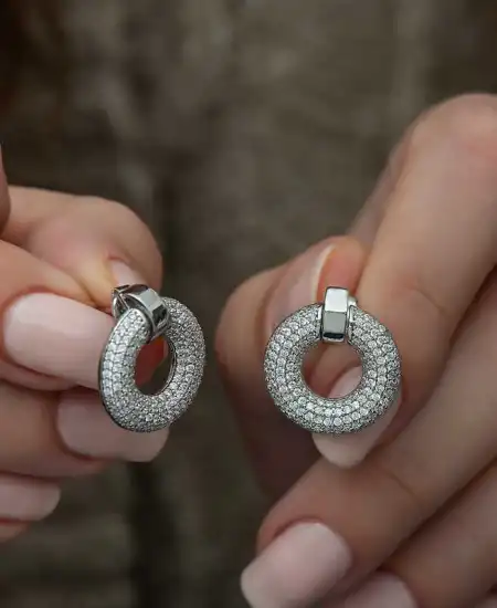 ​gümüş Çok Taşlı Daire Bayan Küpe