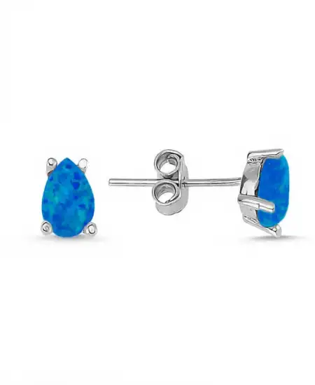 ​gümüş Damla Koyu Mavi Opal Taş Küpe