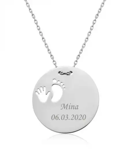 ​gümüş El Ayak İzi Yeni Doğan Kolye