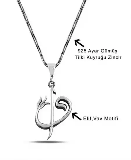 ​gümüş Elif Vav Yazılı Kolye