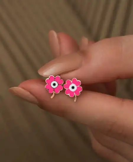 ​gümüş Fosforlu Pembe Yonca Küpe