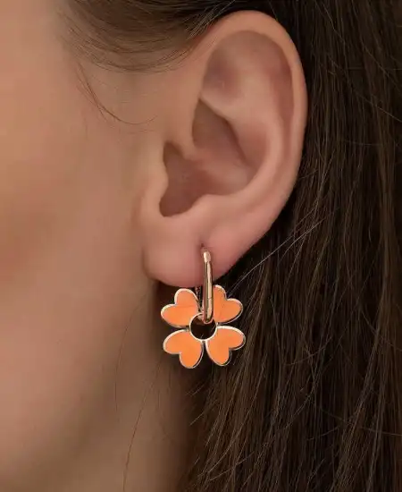 ​gümüş Fosforlu Turuncu Yonca Küpe