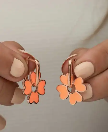 ​gümüş Fosforlu Turuncu Yonca Küpe