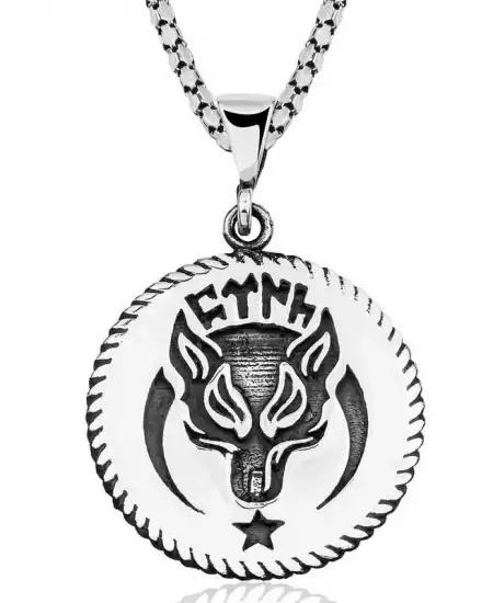 ​gümüş Göktürkçe Türk İşlemeli Bozkurt Kolye