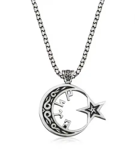 ​gümüş Göktürkçe Türk Yazılı Ay Yıldız Erkek Kolye