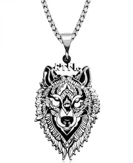 ​gümüş Göktürkçe Türk Yazılı Kurt Kolye