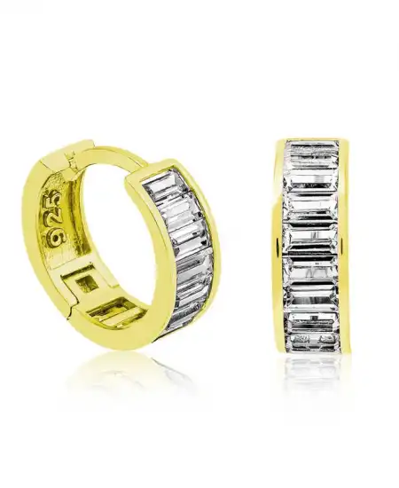 ​gümüş Gold Baget Taşlı Halka Küpe