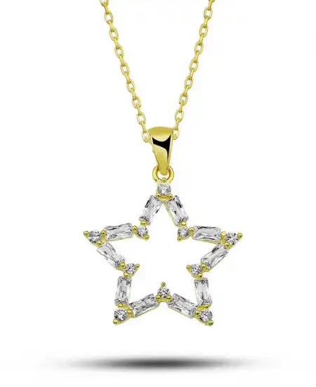 ​gümüş Gold Baget Taşlı Yıldız Kadın Kolye