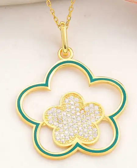 ​gümüş Gold Çiçek Desenli Kadın Kolye