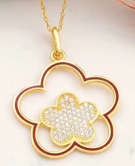 ​gümüş Gold Çiçek Desenli Kadın Kolye