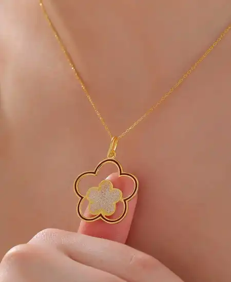 ​gümüş Gold Çiçek Desenli Kadın Kolye