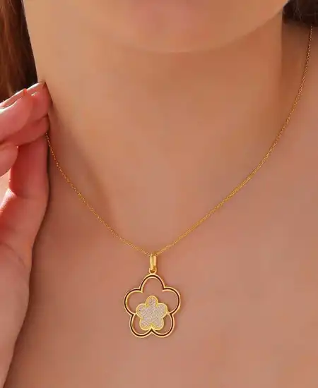 ​gümüş Gold Çiçek Desenli Kadın Kolye