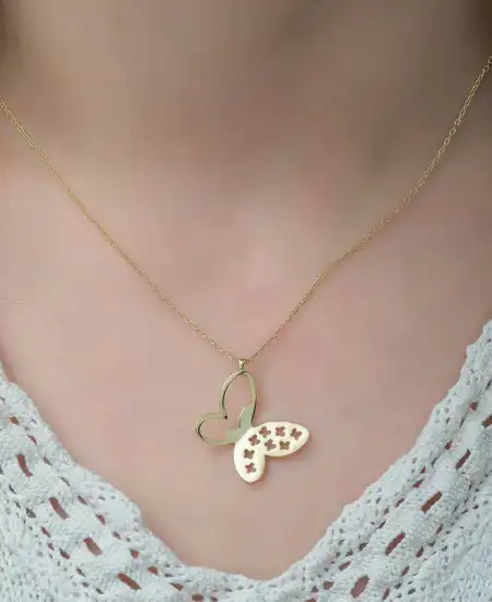 ​​gümüş Gold Kelebek Bayan Kolye