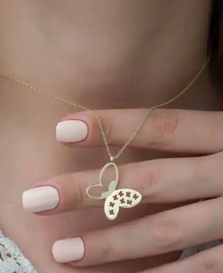 ​​gümüş Gold Kelebek Bayan Kolye