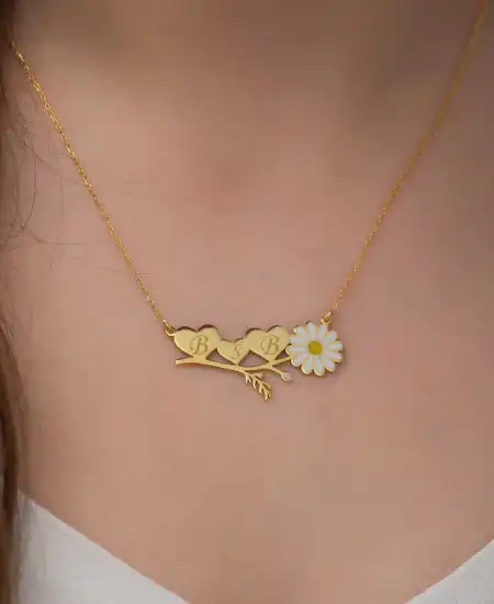 ​gümüş Gold Kişiye Özel Kalpli Papatya Kolye