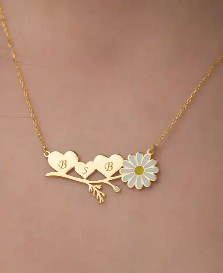 ​gümüş Gold Kişiye Özel Kalpli Papatya Kolye