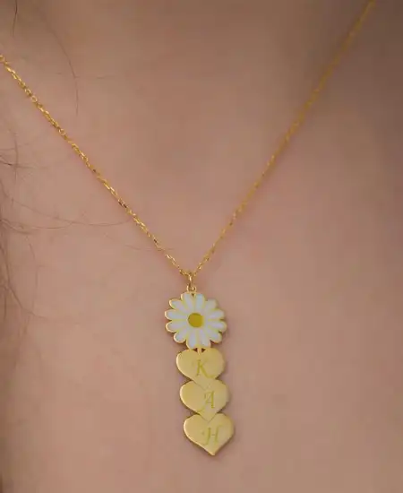 ​gümüş Gold Kişiye Özel Kalpli Papatya Kolye
