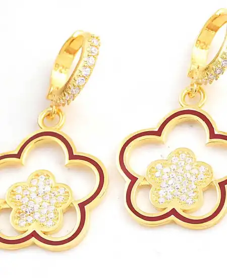 ​gümüş Gold Sallantılı Çiçek Desenli Kadın Küpe