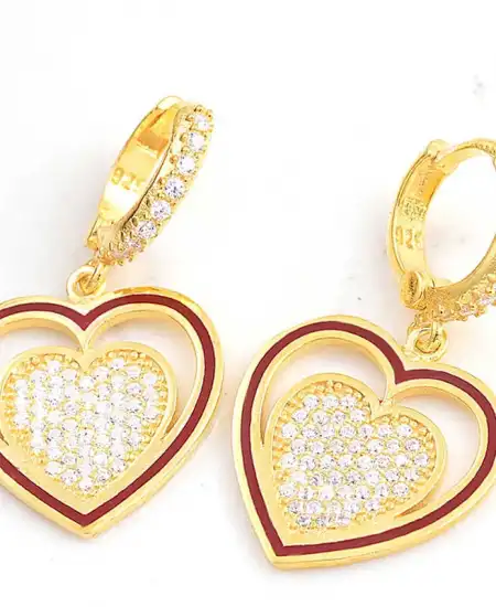 ​gümüş Gold Sallantılı Kalp Kadın Küpe