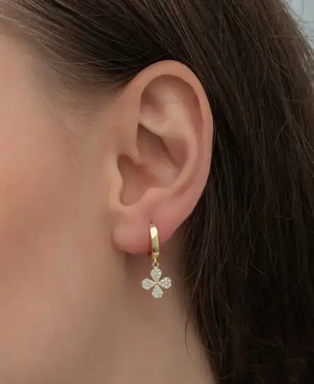 ​gümüş Gold Sallantılı Yonca Kadın Küpe