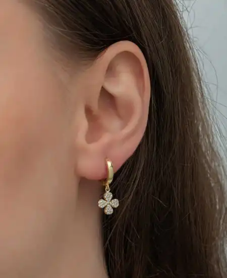 ​gümüş Gold Sallantılı Yonca Kadın Küpe