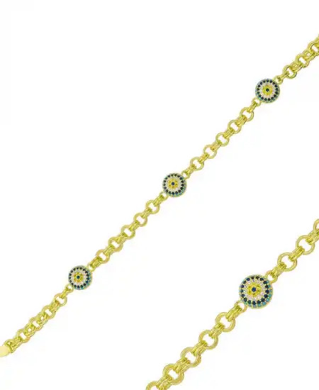 ​gümüş Gold Sosyete Gözlü Zincir Bileklik