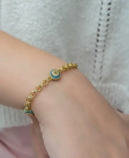 ​gümüş Gold Sosyete Gözlü Zincir Bileklik