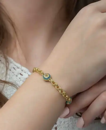 ​gümüş Gold Sosyete Gözlü Zincir Bileklik