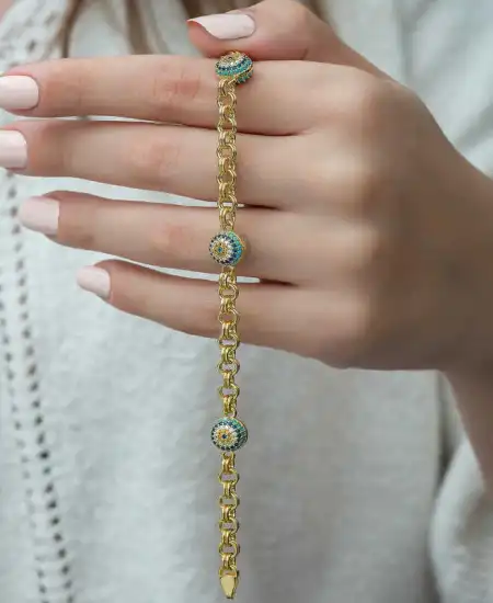 ​gümüş Gold Sosyete Gözlü Zincir Bileklik