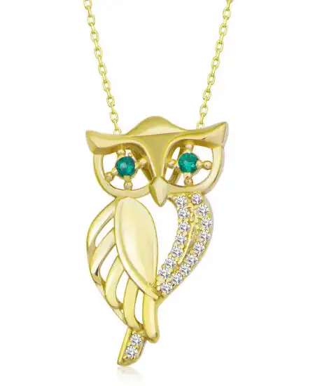 ​gümüş Gold Yeşil Gözlü Baykuş Kadın Kolye