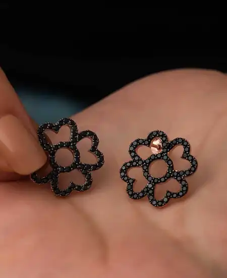 ​gümüş Kalp Yapraklı Çiçek Küpe