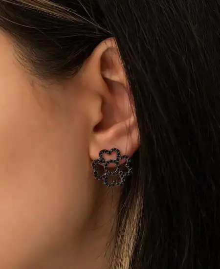 ​gümüş Kalp Yapraklı Çiçek Küpe