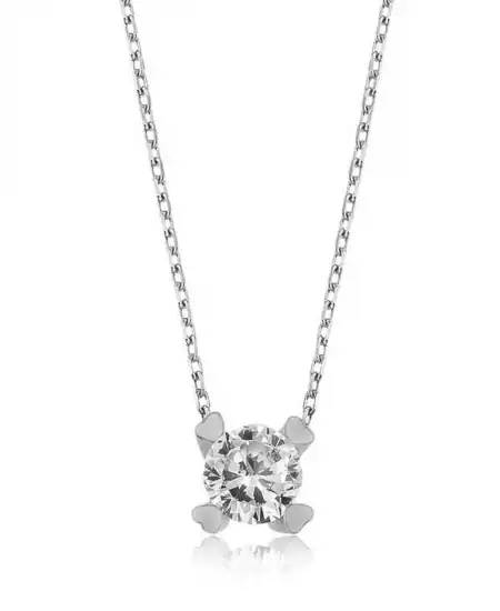 ​gümüş Kalpli Tek Taş Bayan Kolye