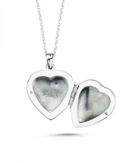 ​gümüş Kapaklı Kalp Madalyon Kadın Kolye