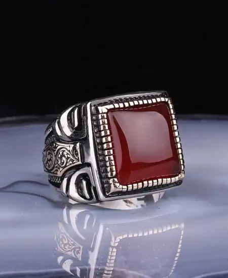 ​gümüş Kare Akik Taşlı Erkek Yüzük