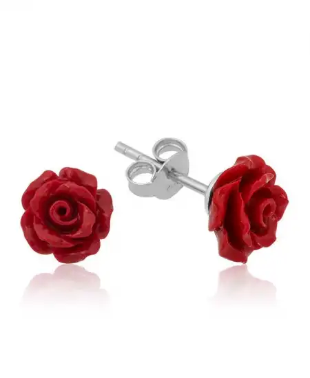 ​gümüş Kırmızı Gül Küpe