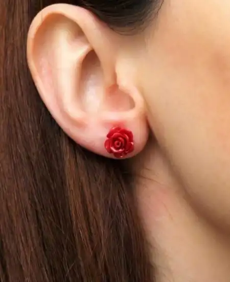 ​gümüş Kırmızı Gül Küpe