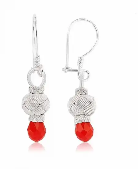 ​gümüş Kırmızı Taşlı Kazaz Kadın Küpe