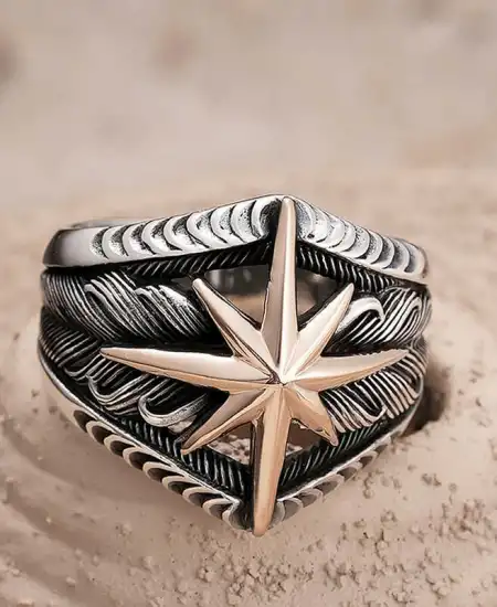 ​gümüş Kutup Yıldızı Motifli Erkek Yüzük